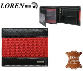 Pánská černá kožená peněženka LOREN RFID N992-DDG-bl-red