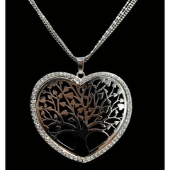 Dlouhý řetízek s přívěskem strom života a srdce stříbrný odstín s kamínky Lorenti