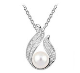 Řetízek a přívěsek s perlou a krystaly odstín stříbrný